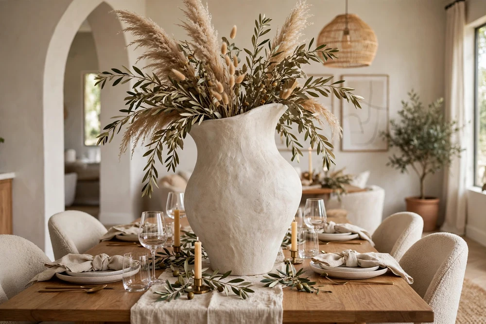1. Oversized Statement Vase Oversized statement vase with fresh branches as dining table centerpiece decor