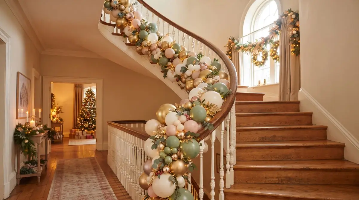 Balloon Garland Along a Staircase