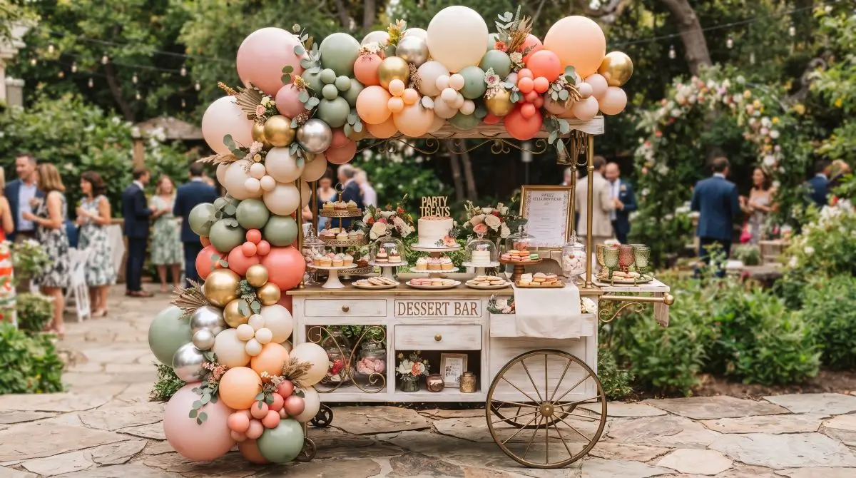 Balloon Garland on a Dessert Cart or Serving Station