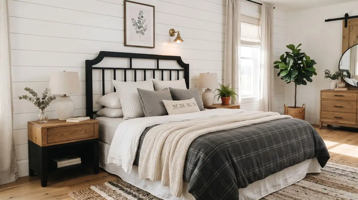 Black Headboard with White Shiplap