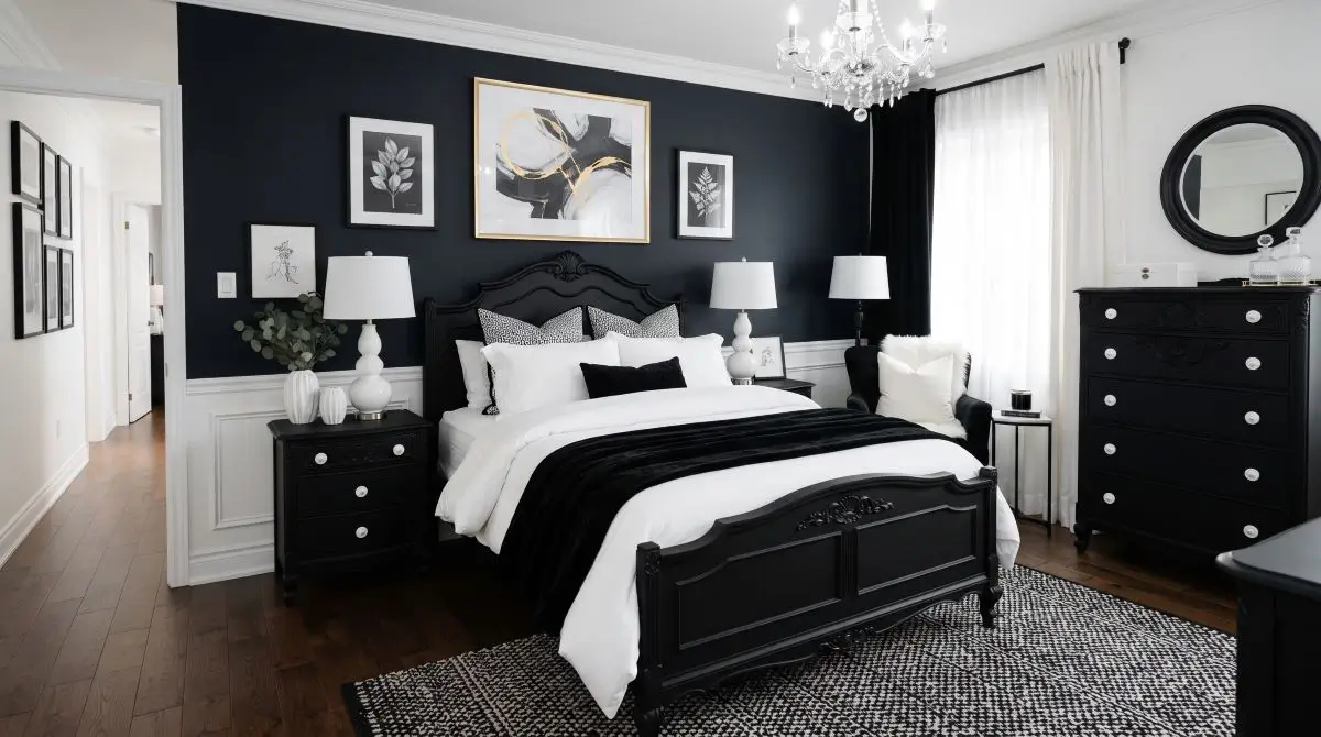 Black-Painted Furniture with White Accents