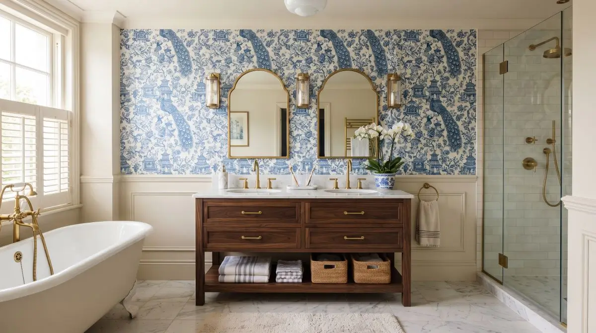 Blue Patterned Wallpaper Feature Wall