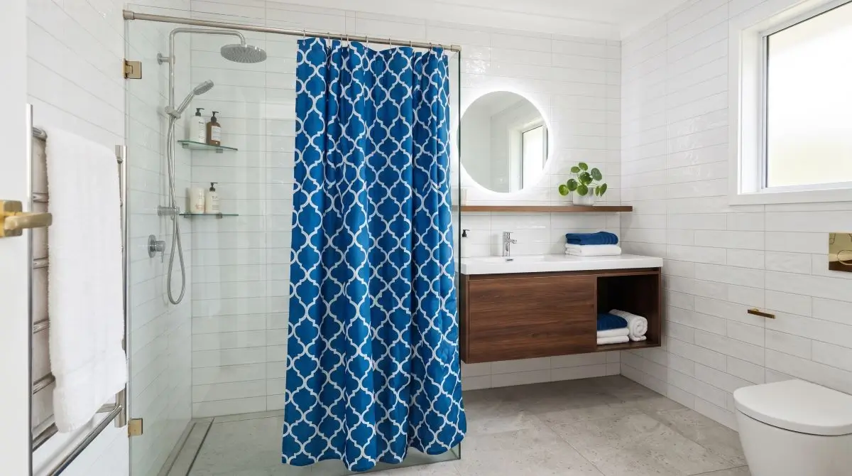 Blue Shower Curtain with Patterns
