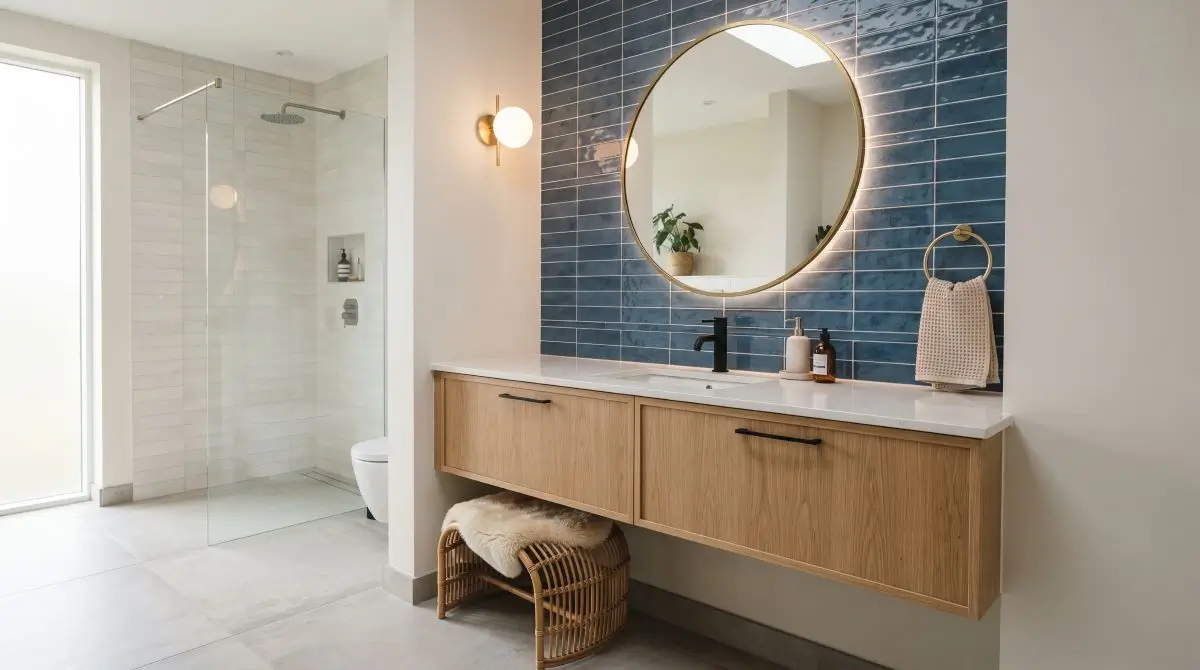 Blue Vanity Backsplash