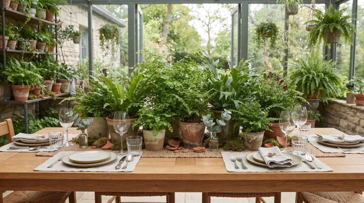 Botanical Display with Potted Ferns
