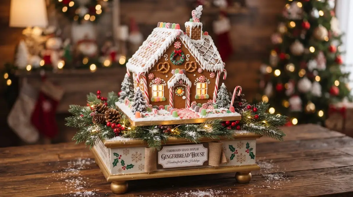 Cardboard-Stand Display Gingerbread House