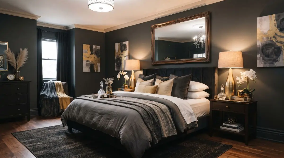 Charcoal Gray Walls with Jewel or Metallic Accents