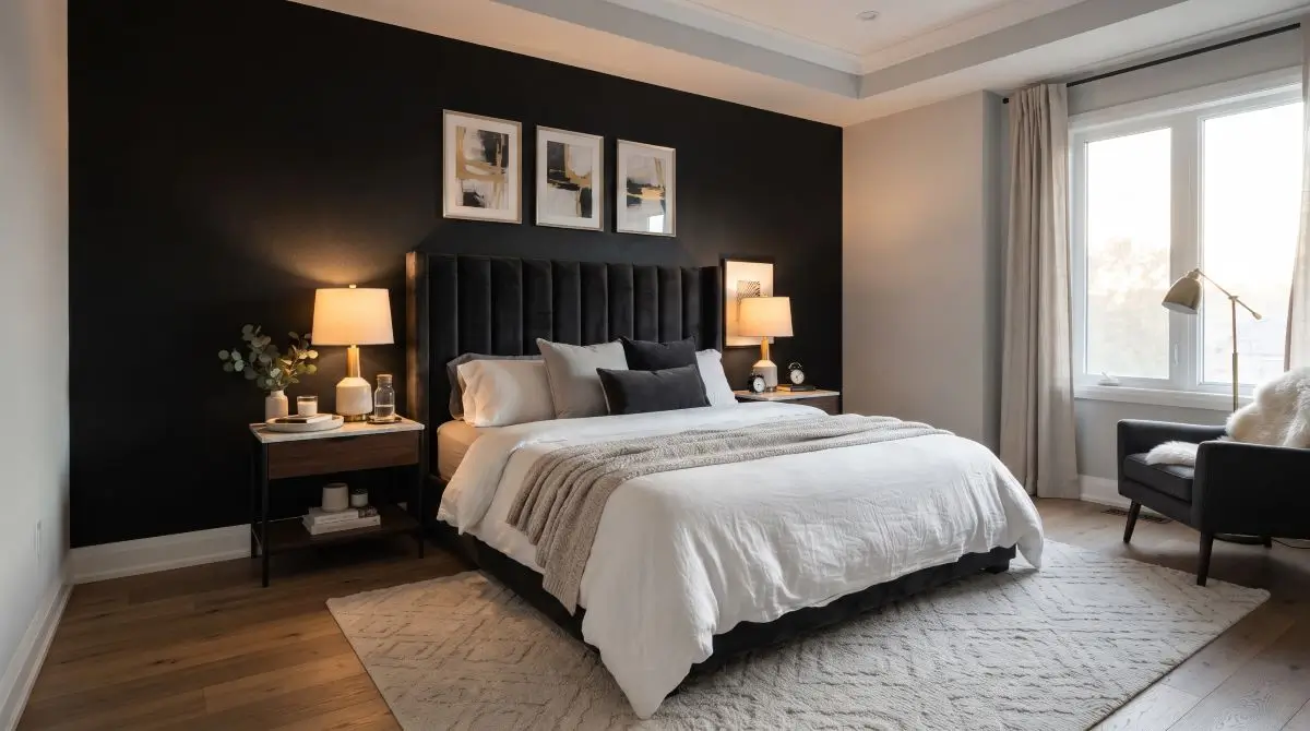 Dark Accent Wall Behind the Bed