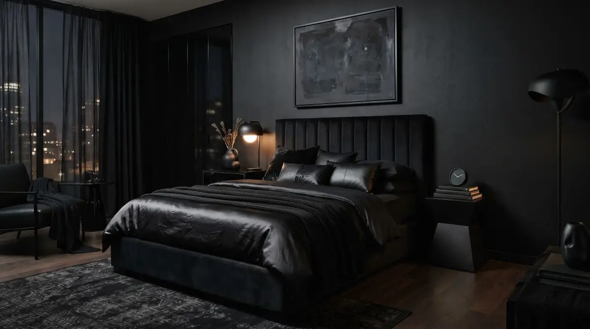 Dark Bedroom with Black Furniture
