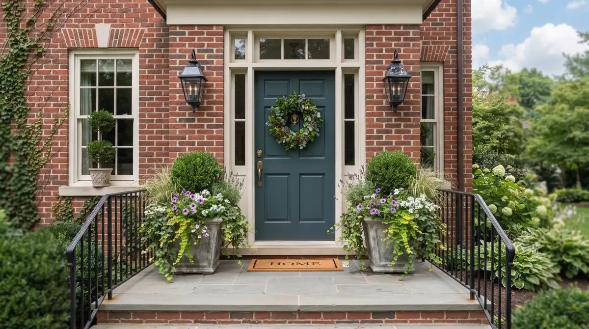 Double Planters Flanking the Door