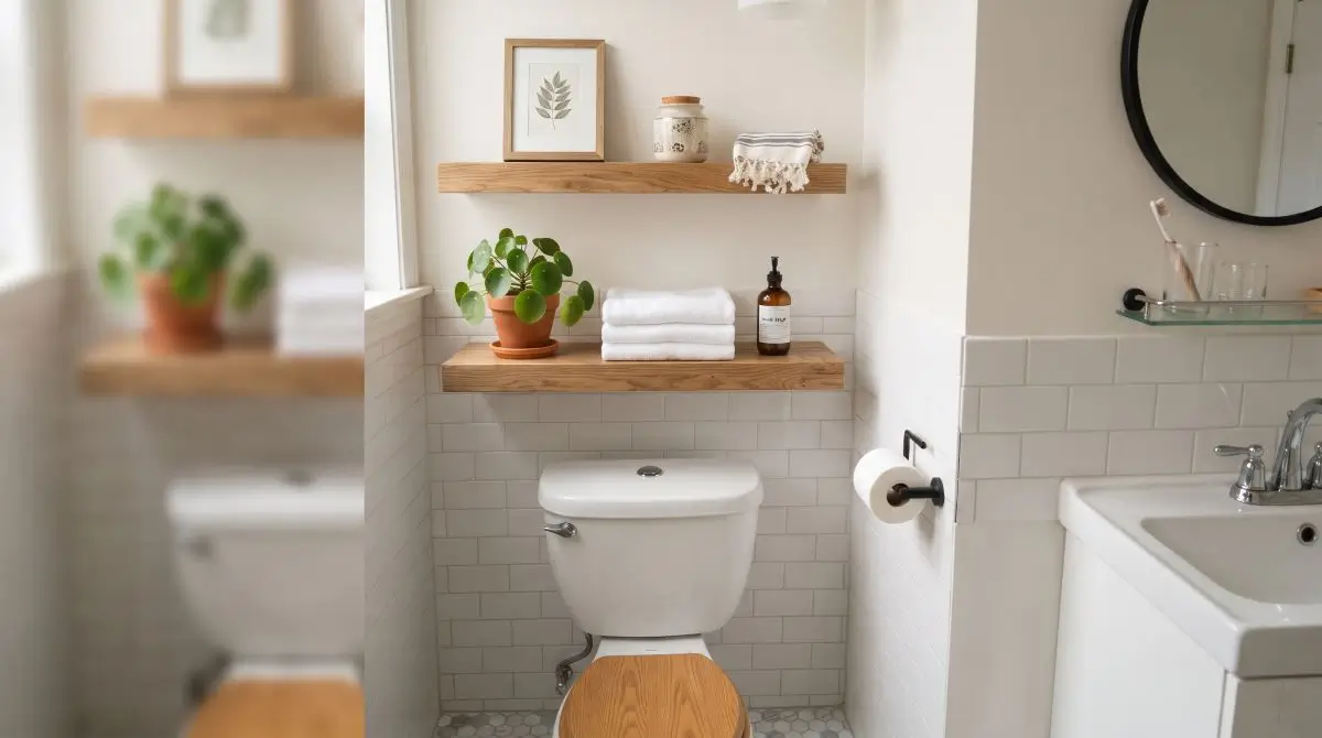 Floating Shelves Above Toilet