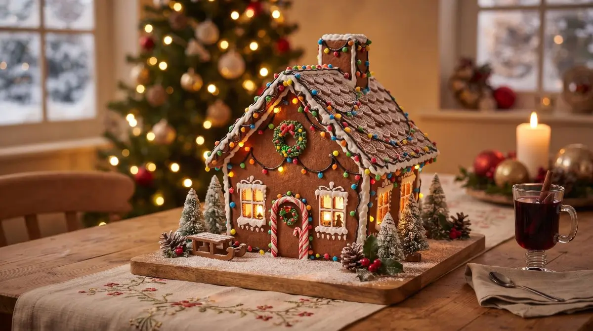 Gingerbread House with Edible Light Strings