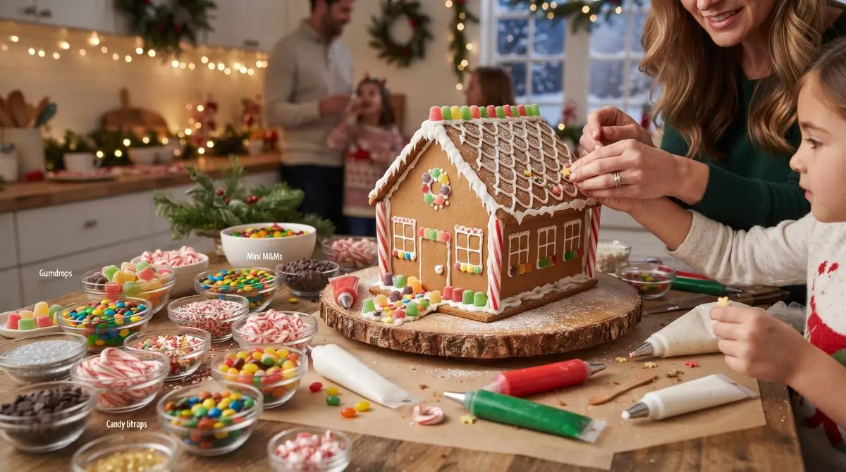 Gingerbread Party House with Organized Topping Stations
