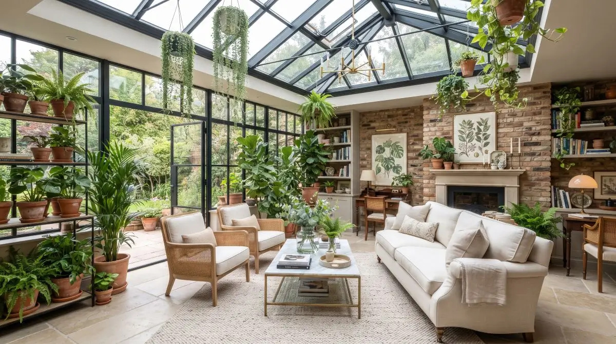 Indoor Greenhouse with Sunroom Styling