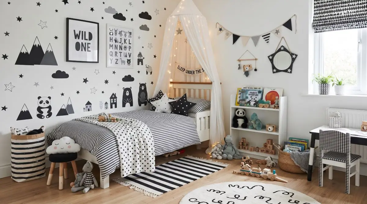 Monochrome Kids’ Room with Playful Patterns