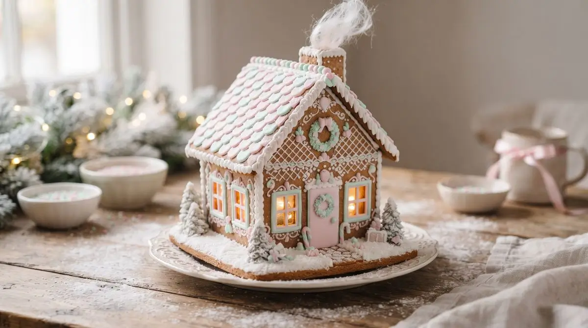 Monochrome Pastel Gingerbread Cottage