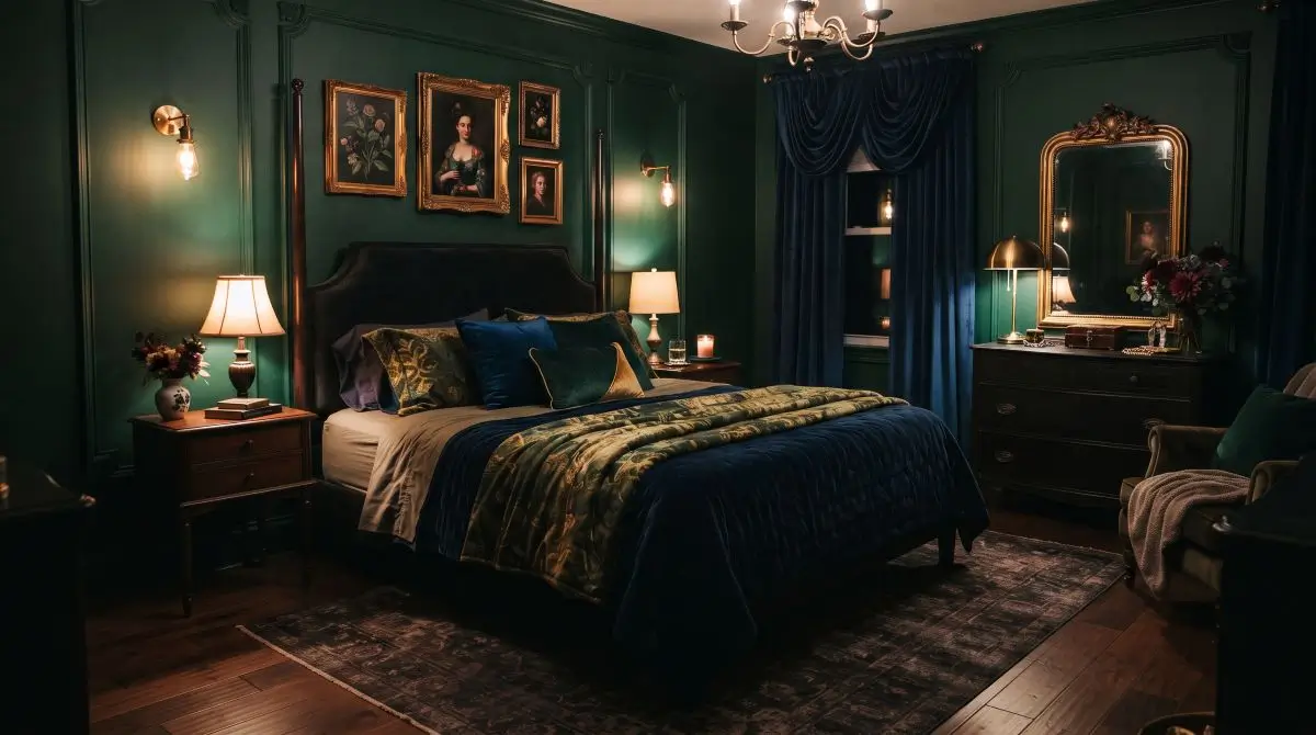 Moody Jewel-Tone Bedroom