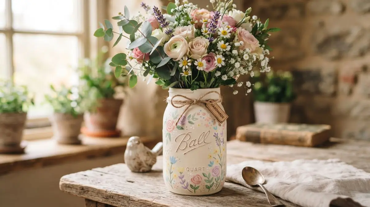 Painted Mason Jar Vase