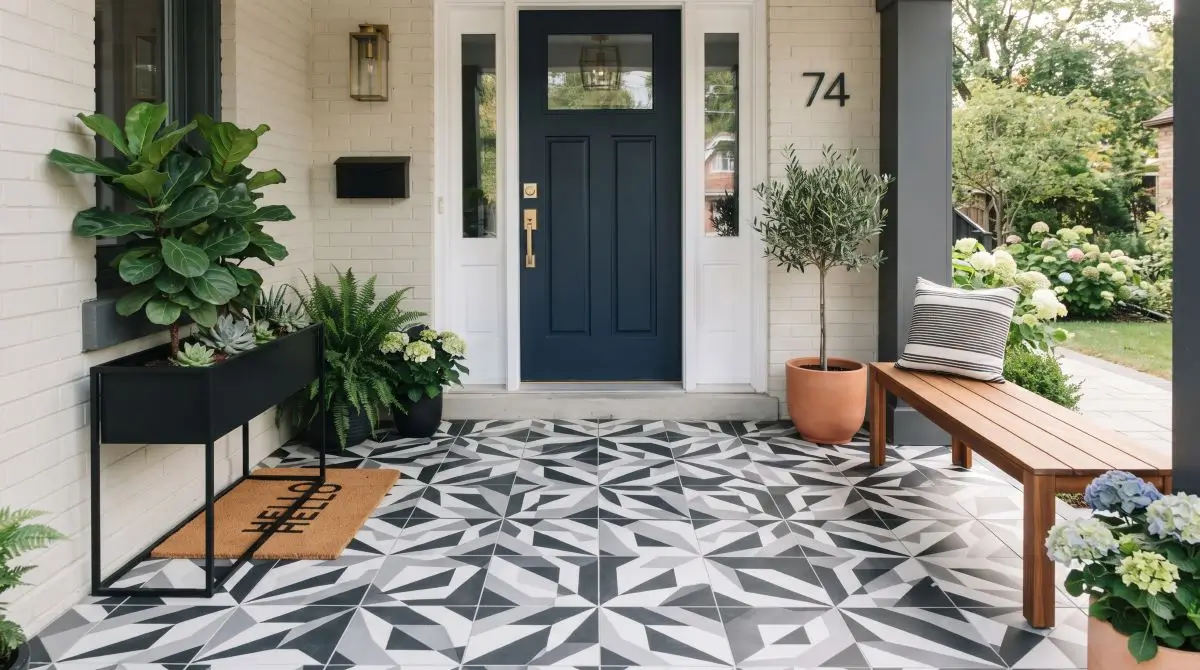 Patterned Tile or Stenciled Porch Floor