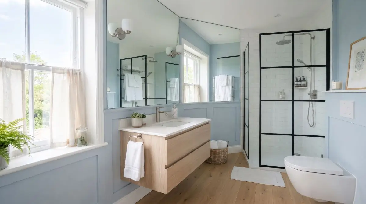 Powder Blue Walls for a Small Bathroom