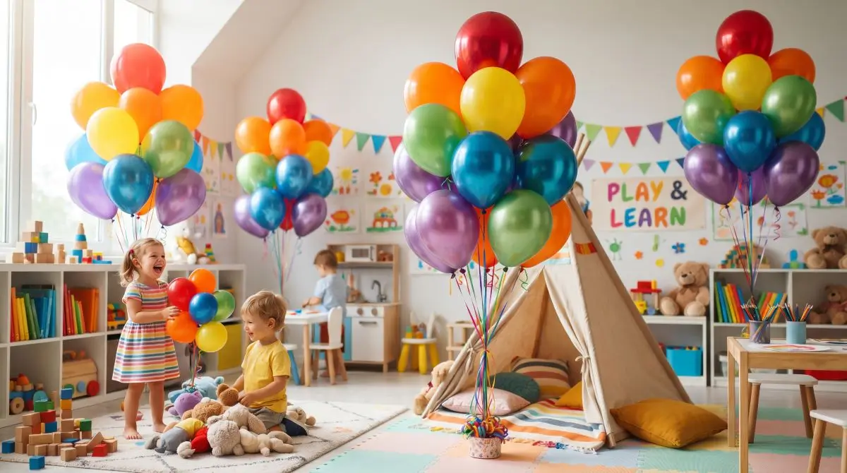Rainbow Balloon Bunches for Kids’ Corners