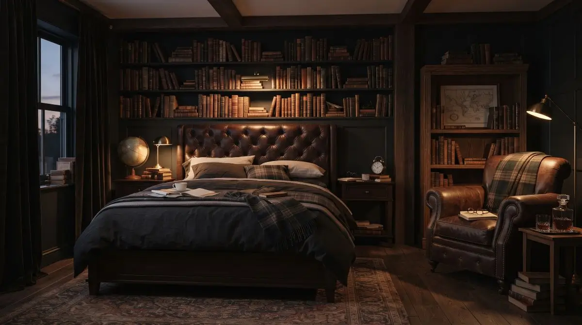 Scholarly Bedroom with Leather Accents
