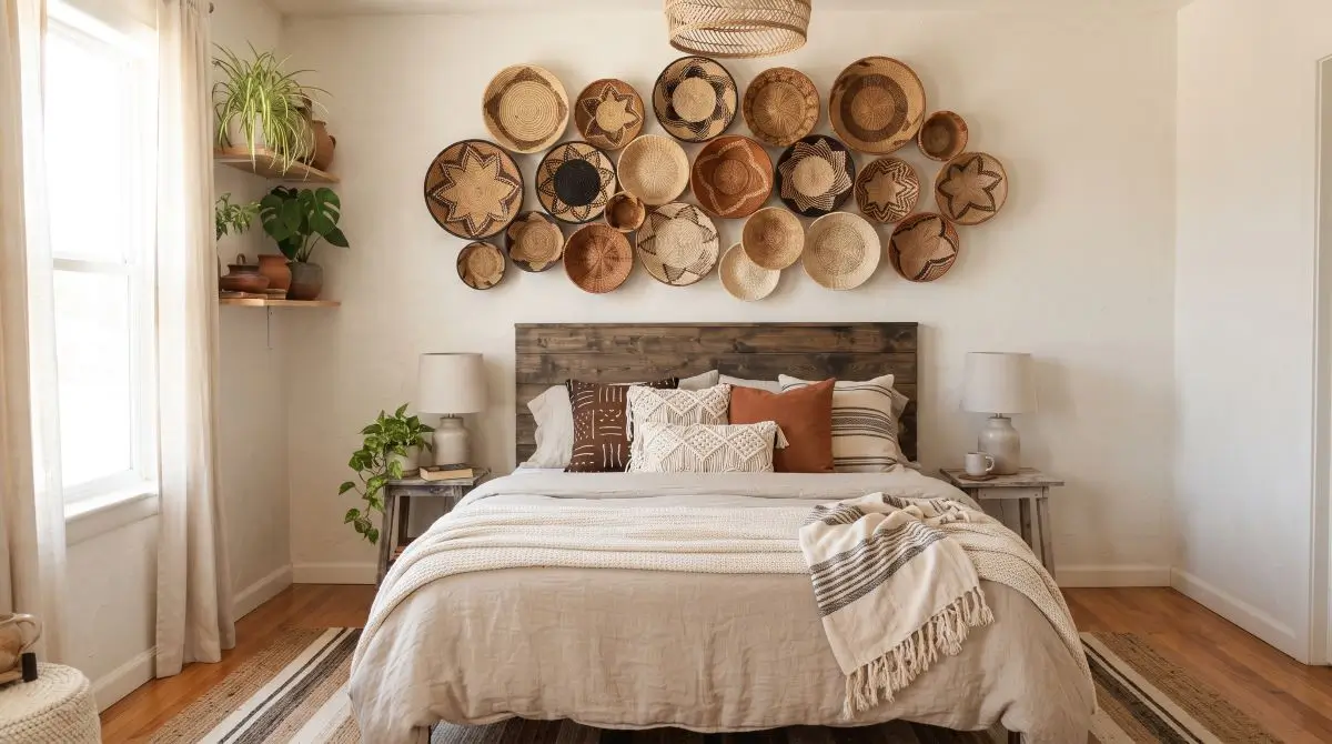 Thrifted Basket Gallery Above Bed