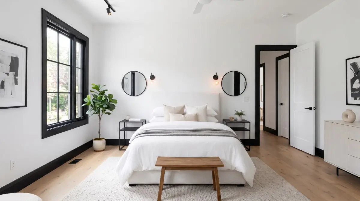 White Bedroom with Black Trim