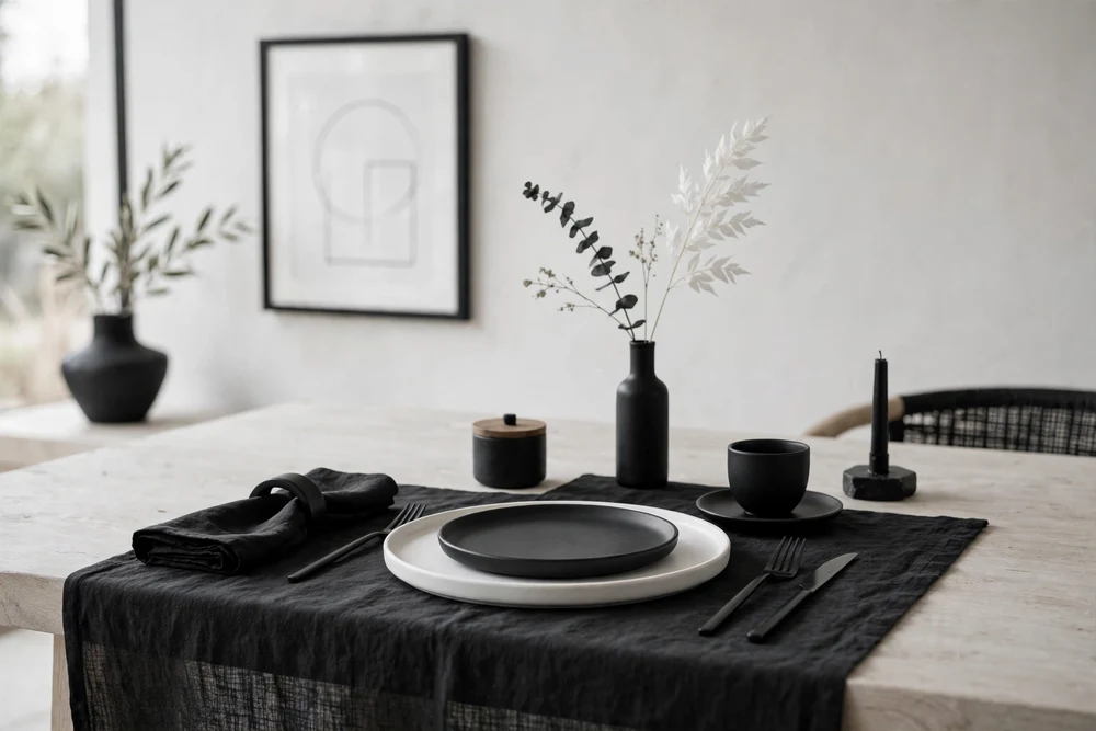 Monochrome black and white minimalist dining table decor