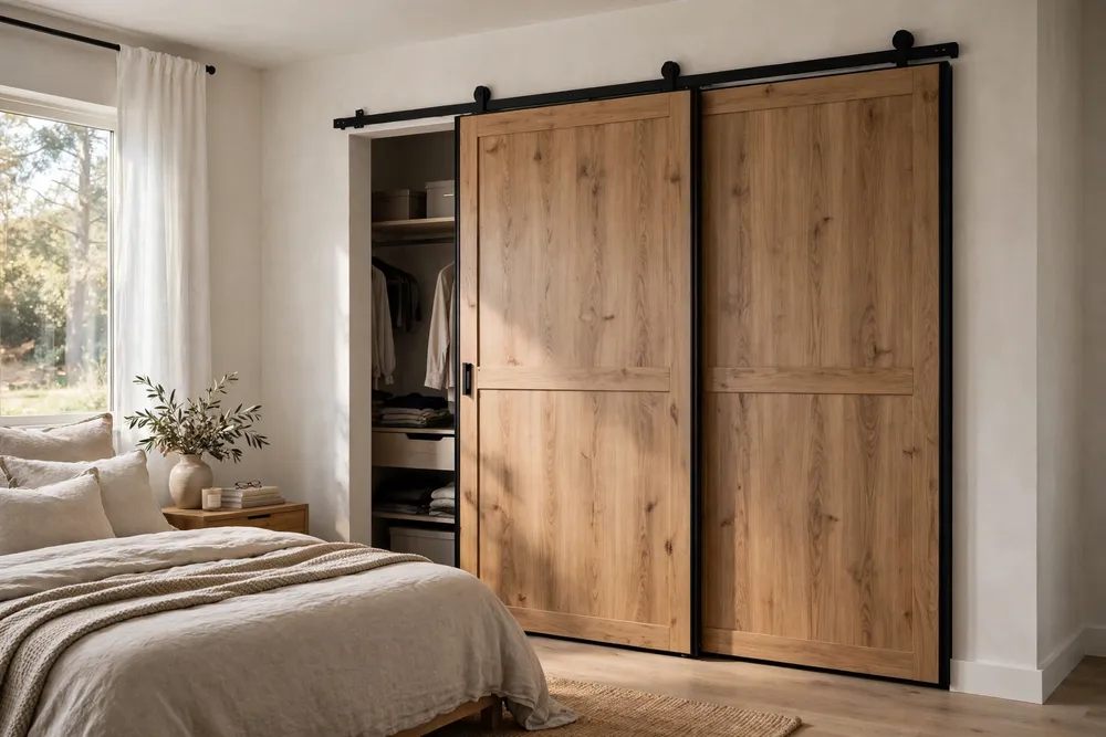 Primary bedroom featuring sleek sliding wardrobe doors
