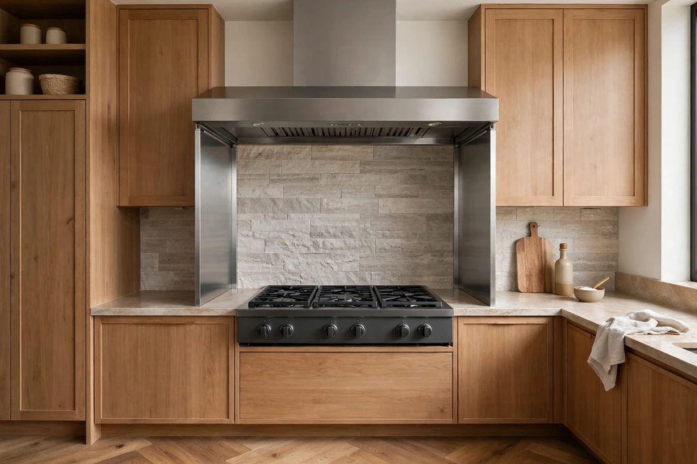 Kitchen range hood with side panels and capture shields for better airflow