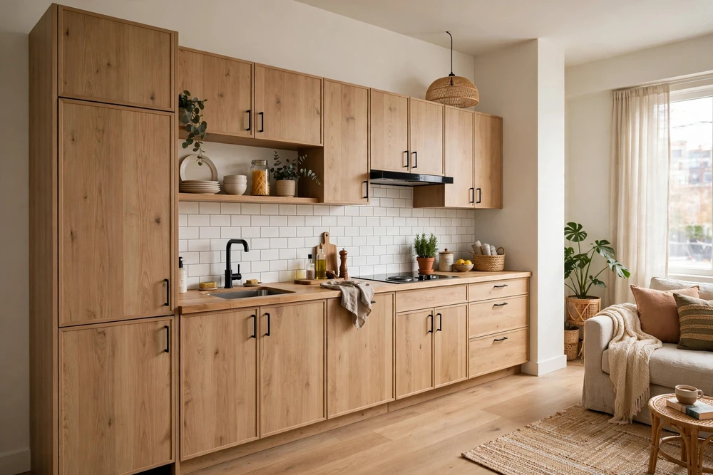 Studio apartment decor with a one-wall kitchen layout that fits a compact studio