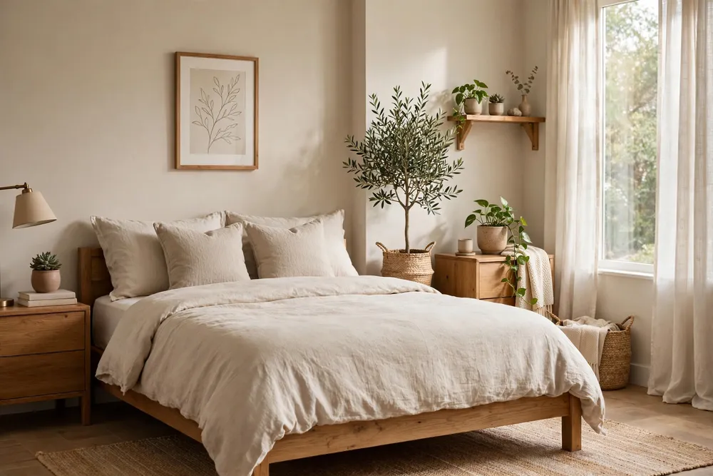 Primary bedroom freshened up with carefully placed indoor plants