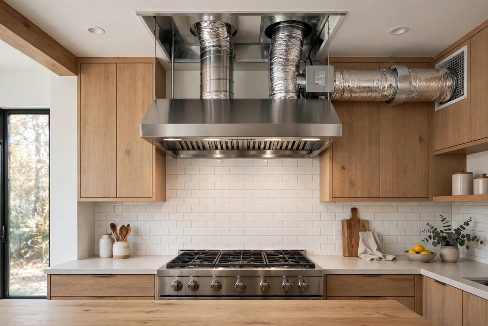 Makeup air conscious kitchen range hood design for balanced ventilation