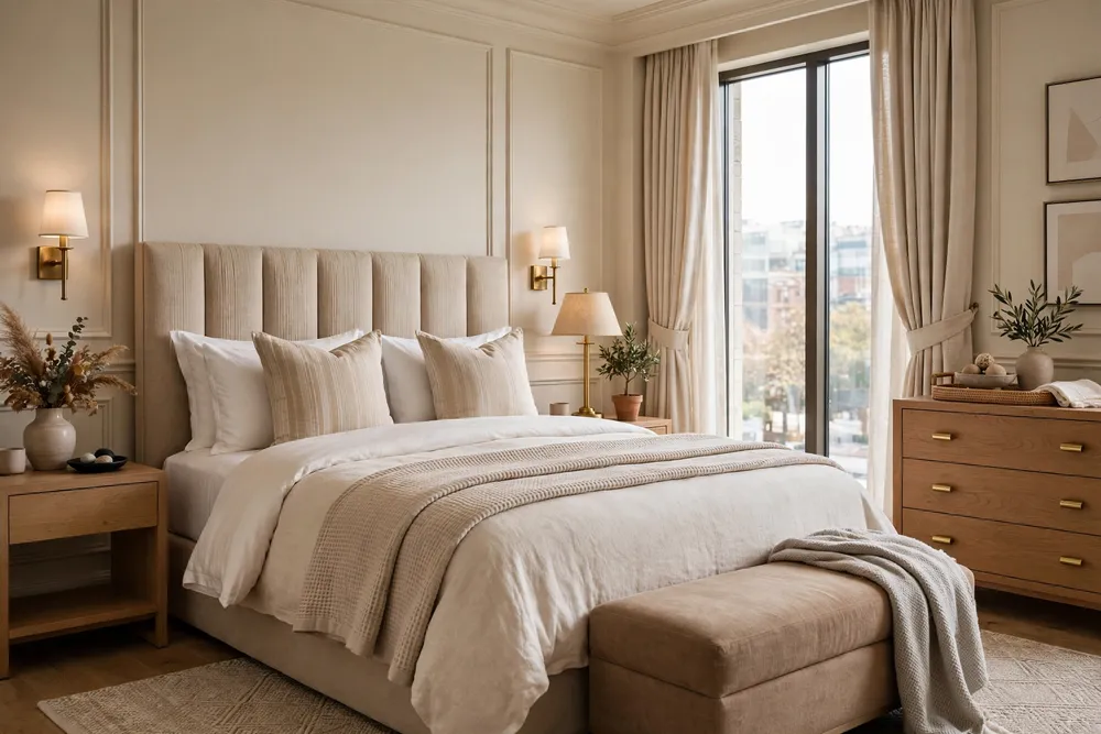 Primary bedroom with a fireplace as the focal point
