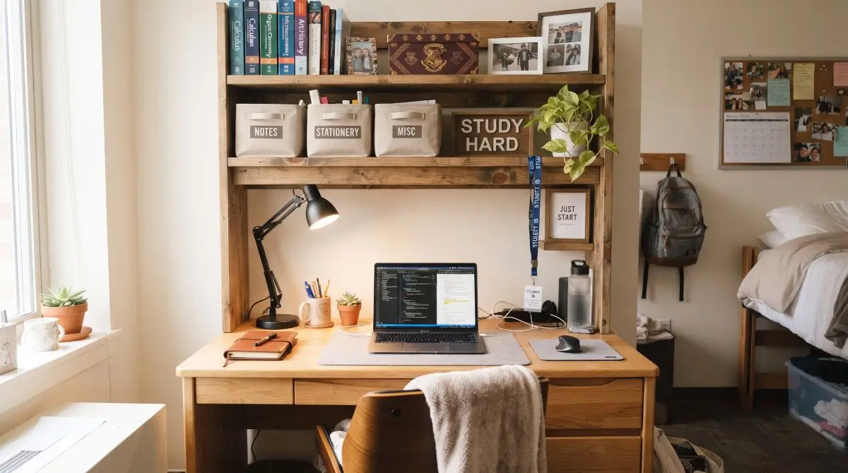 Add Over-Desk Shelving for Organization