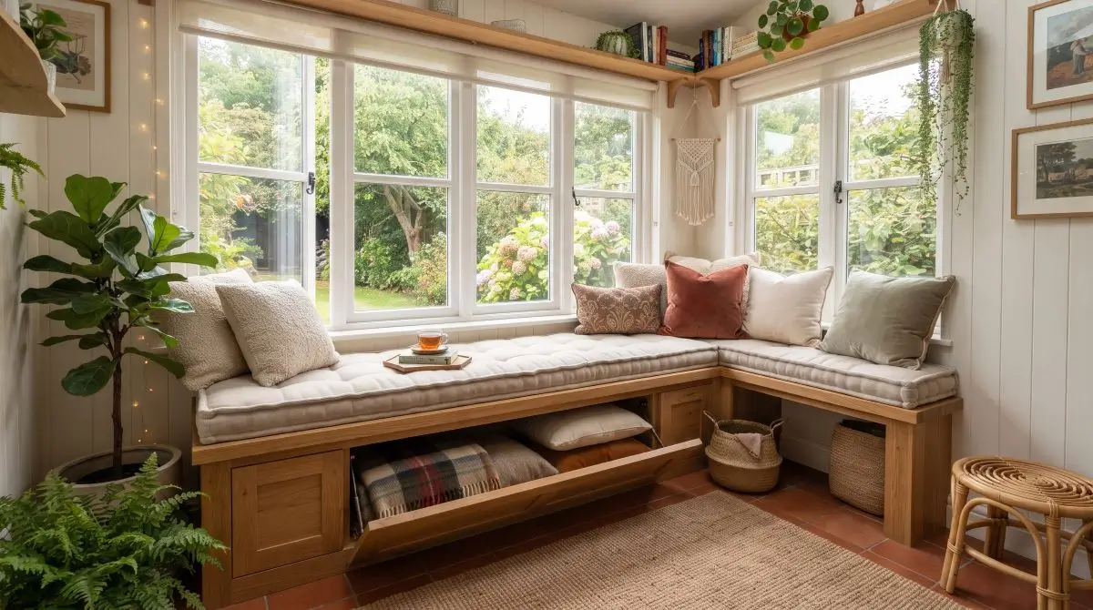 Bench Under Windows as Seating and Storage