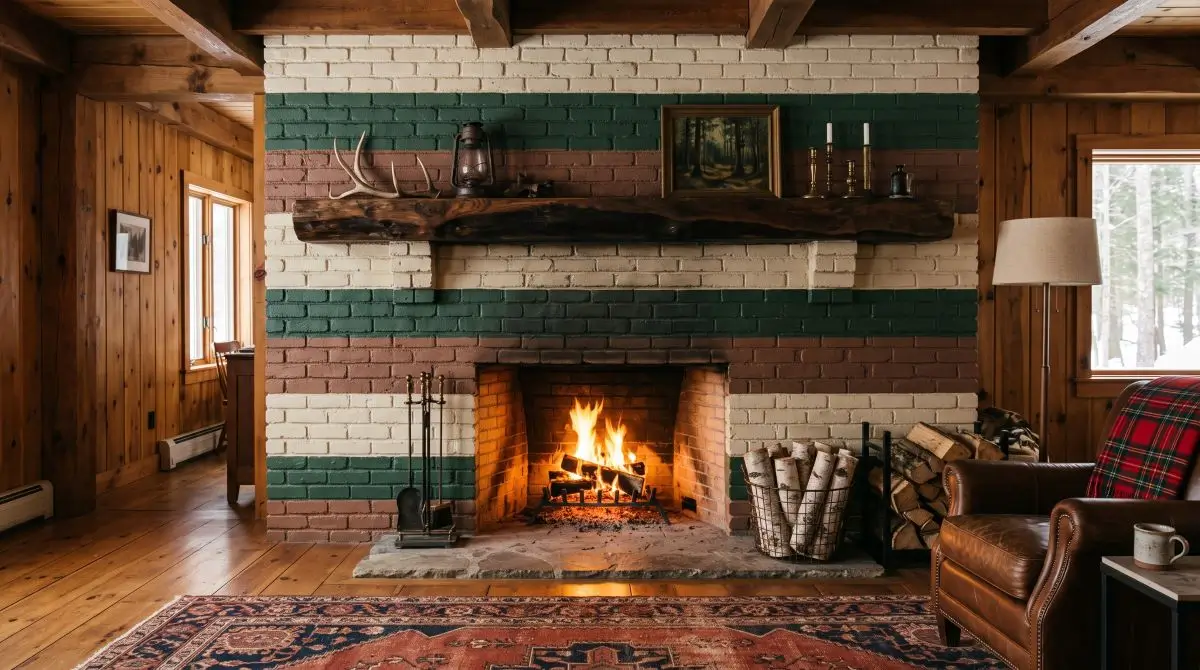 Broad Stripes for a Lodge-Inspired Fireplace