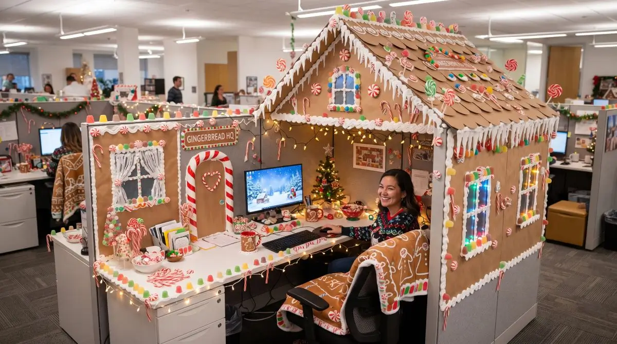 Cubicle Gingerbread House Theme