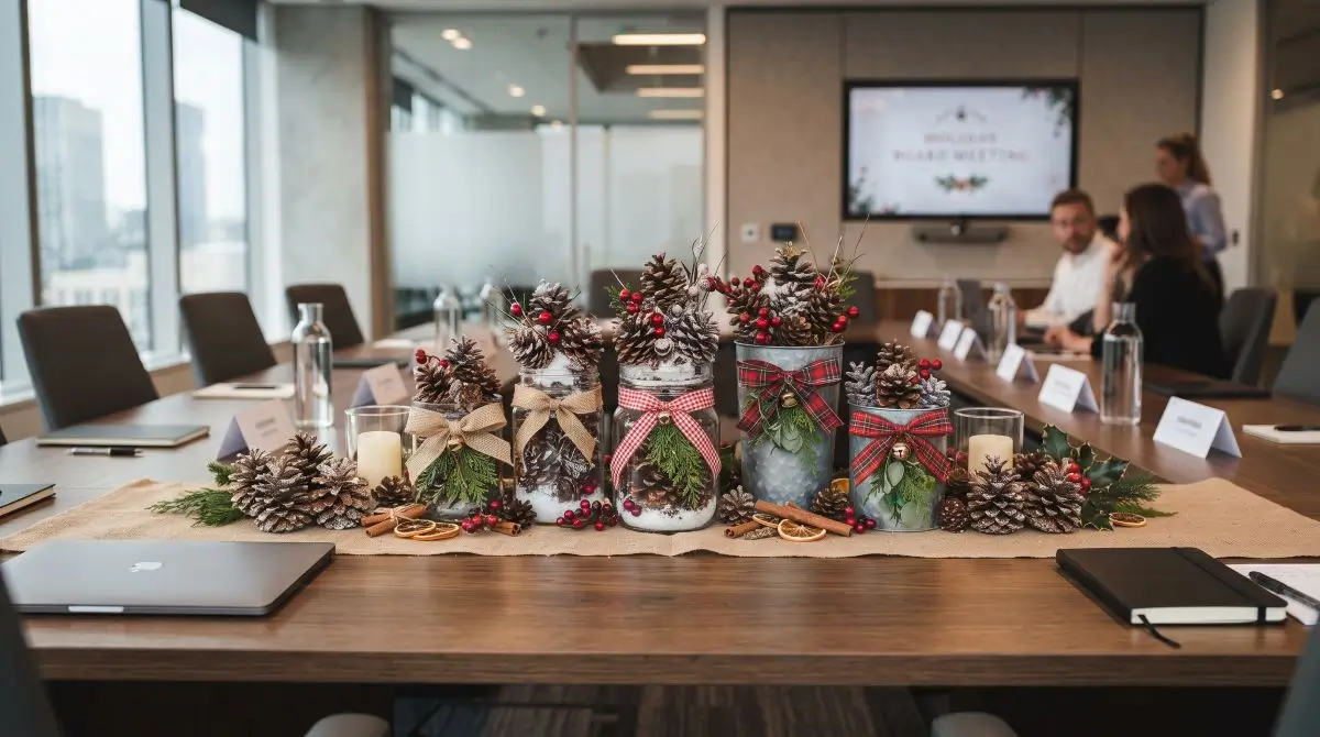 DIY Pinecone and Ribbon Centerpieces
