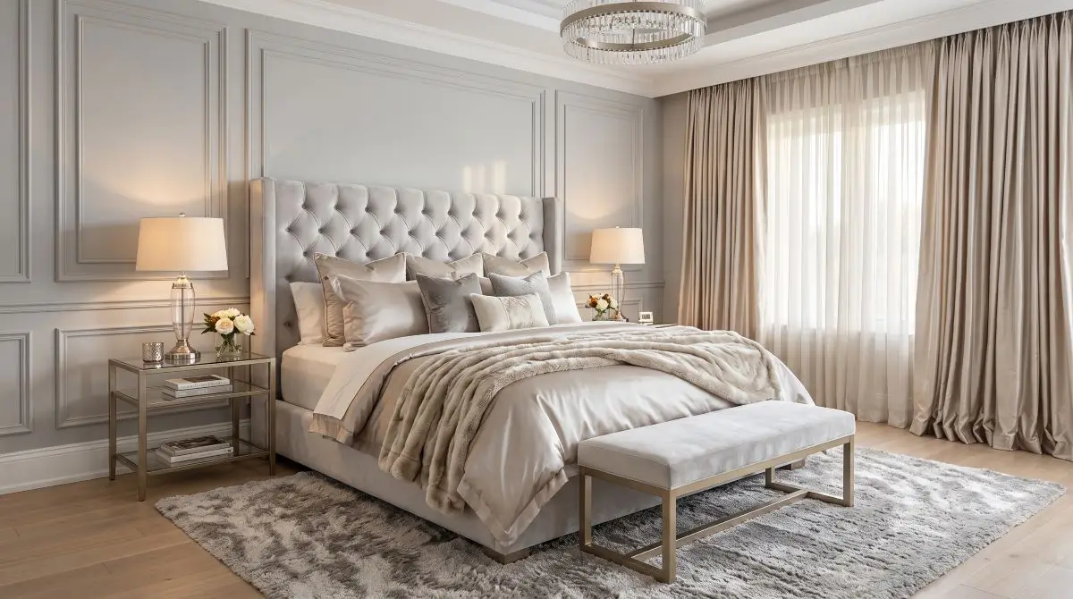 Elegant Gray and Champagne Bedroom