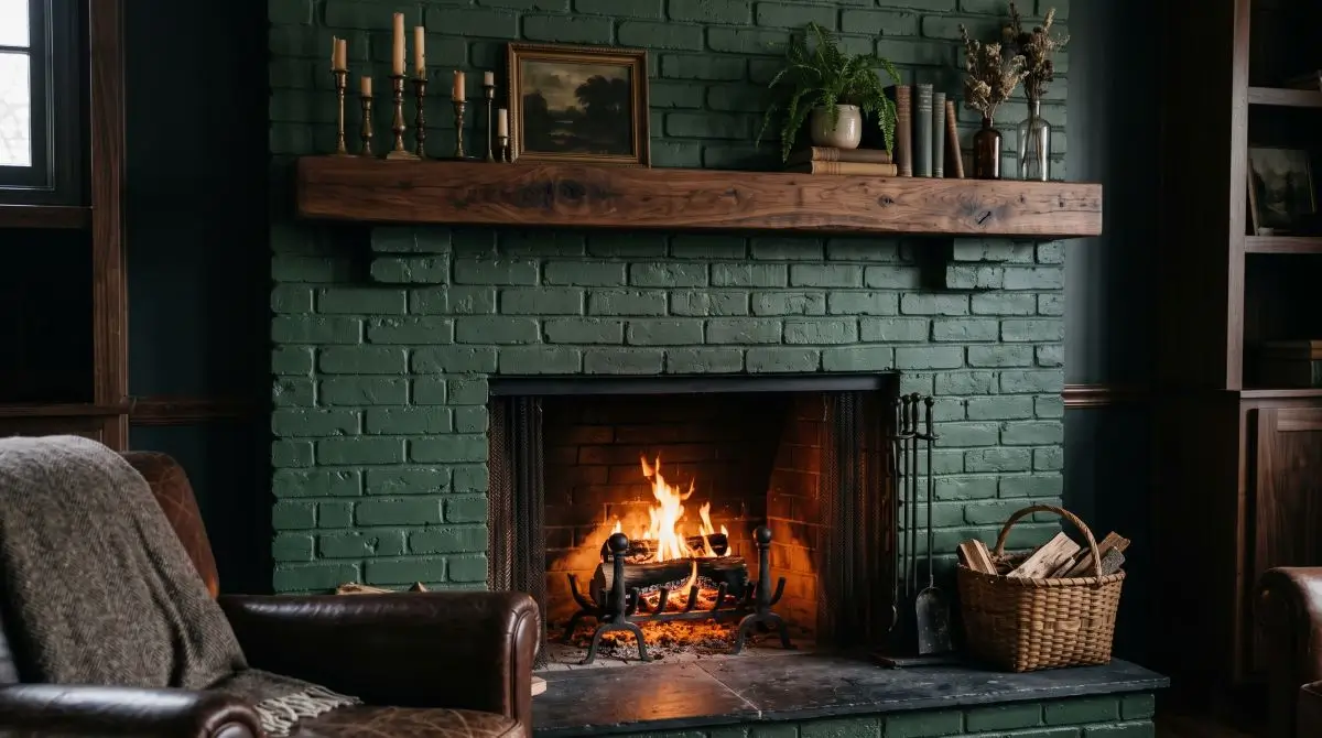 Forest-Green Brick with Walnut Wood