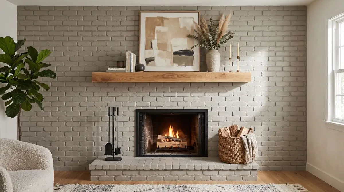 Greige Brick Fireplace