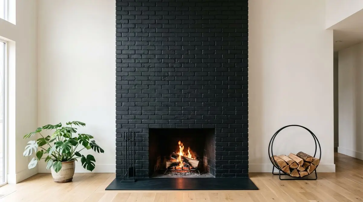 Matte Black Brick Fireplace
