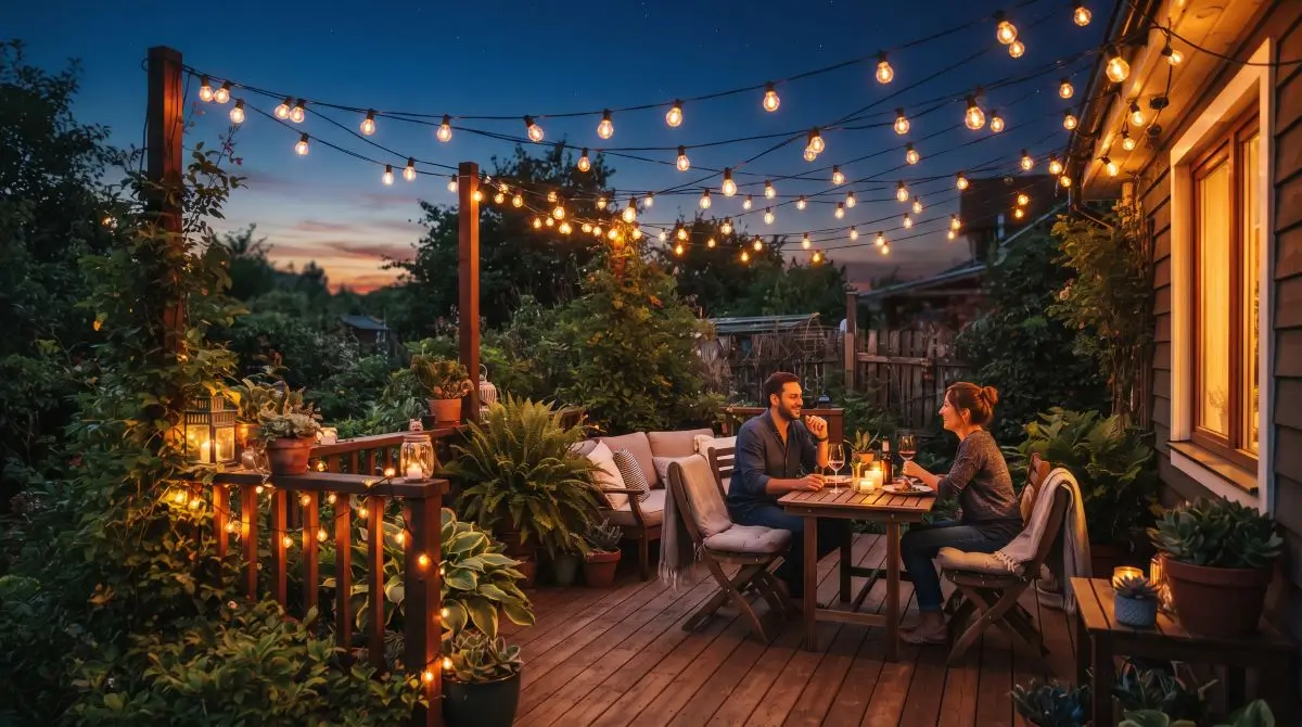 Overhead String Lights for a Festive Atmosphere