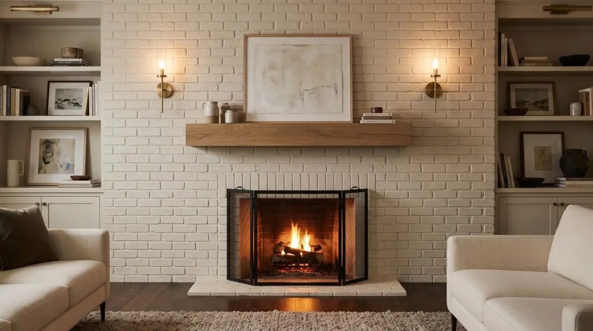 Painted Brick with Wall Sconces on Either Side