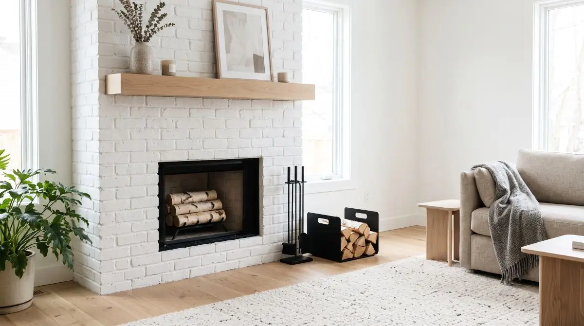 Scandinavian White Brick Fireplace