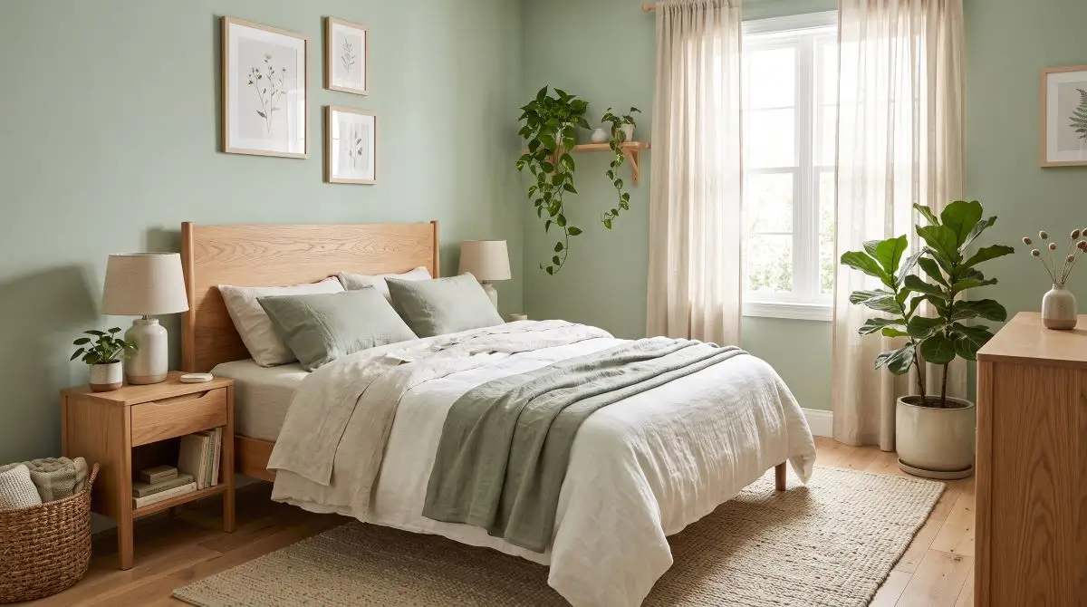 Soft Sage and Natural Wood Bedroom