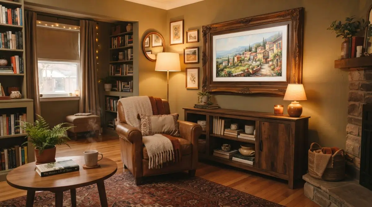 Wall-Mounted TV with Decorative Surround